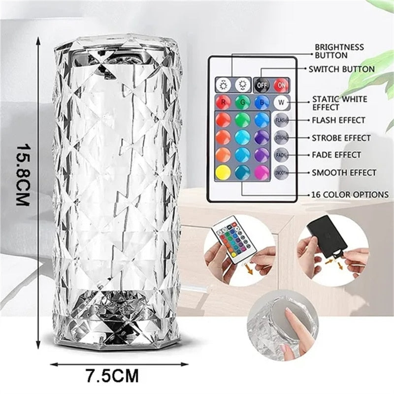 3/16 Colors LED Rose Light Projector Crystal Table Lamp