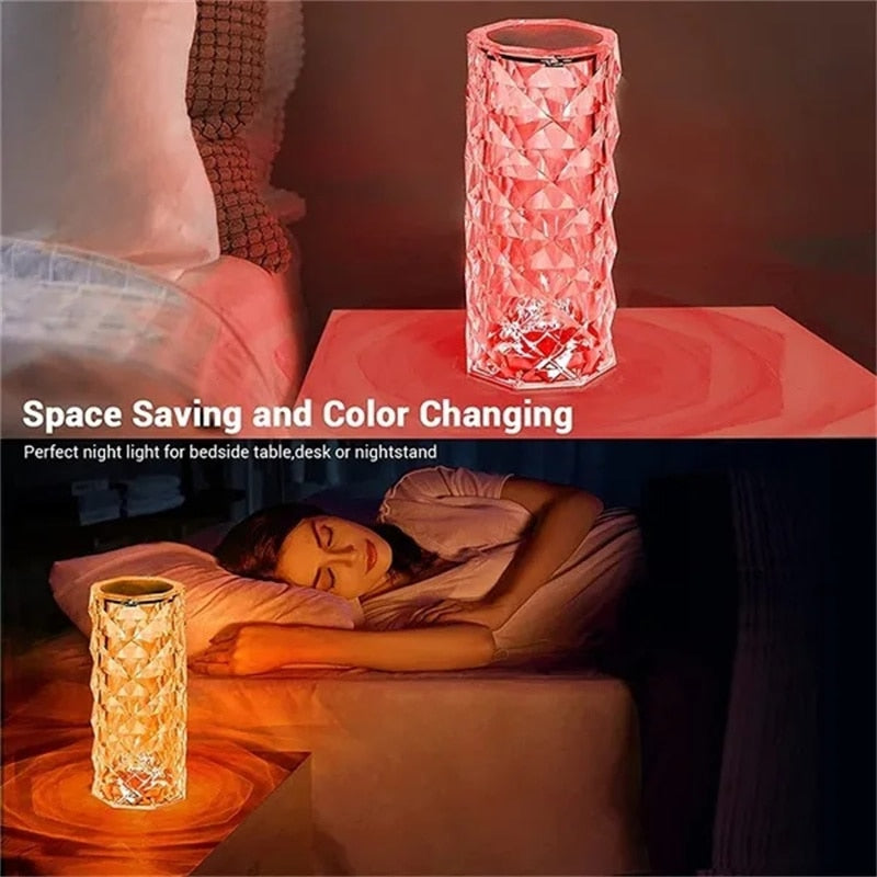 3/16 Colors LED Rose Light Projector Crystal Table Lamp