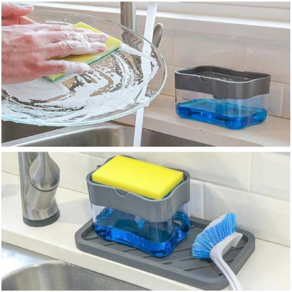 2 in 1 Liquid Soap Dispenser With Sponge Holder For Kitchen