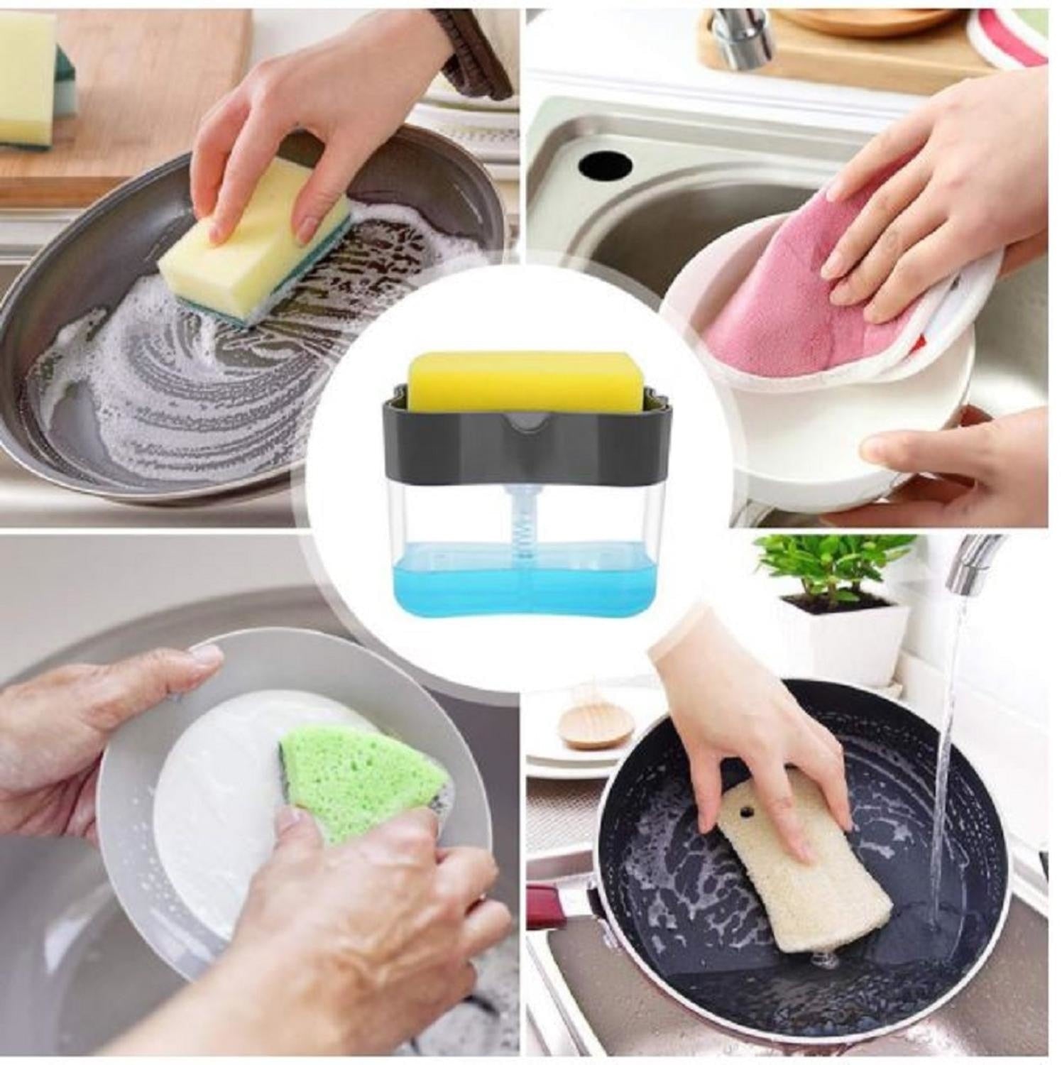 2 in 1 Liquid Soap Dispenser With Sponge Holder For Kitchen